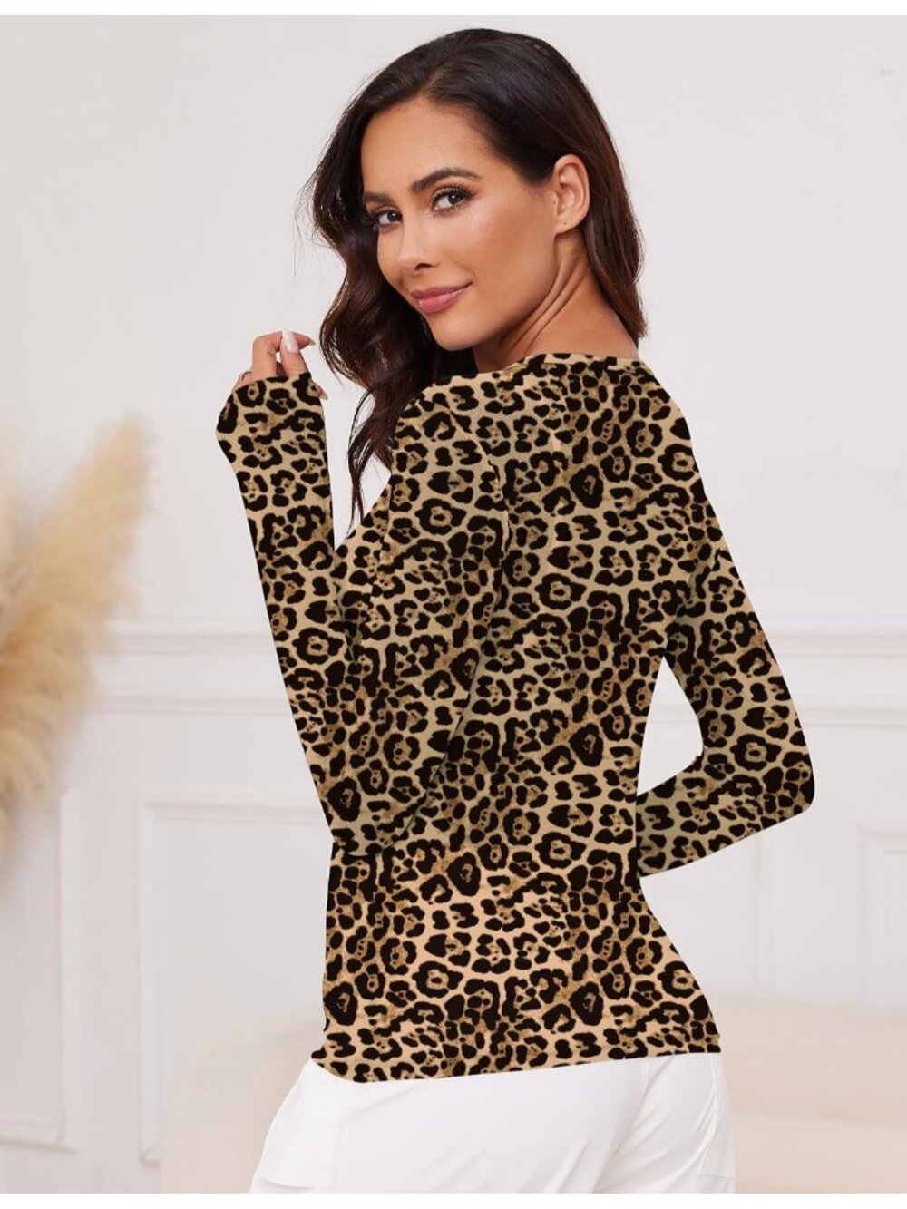 〽️Women's Leopard Mesh Long Sleeve Crew Tank Top Neck Tee Shirts Party Blouse - Picture 2 of 6